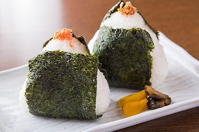 Onigiri, Japanese rice balls - white rice wrapped in green seaweed